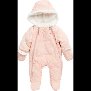 Quilted and faux fur lined hooded onesie for babies